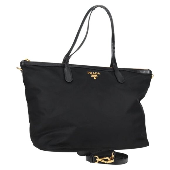 PRADA Tote Bag Nylon 2way Black Gold Auth - Picture 1 of 15